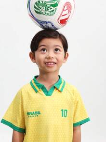 SUMWON Conjunto de fútbol de Brasil con pantalones cortos, polo amarillo con cuello verde y número 10, conjunto de 2 piezas de uniforme deportivo de Brasil, ropa deportiva para la Copa del Mundo - Amarillo - Ver 7
