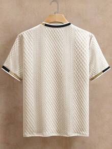 EGENSIO Men's Casual Contrast Trim Short Sleeve T-Shirt, Summer - Apricot - View 2