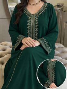 Al Najma Plus Size Women's Turkish Maxi Dress & Arabic Traditional Abaya - Dark Green - View 1