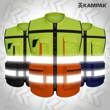 KAMPAK KW553 高能见度反光背心，带多功能口袋和加固扣件，适用于工作、食品和工业场所。 - naranja - 查看 2