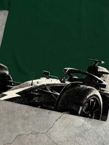 Manfinity Roghcode OEM 男士宽松赛车印花短袖T恤 - 墨綠色 - 查看 3