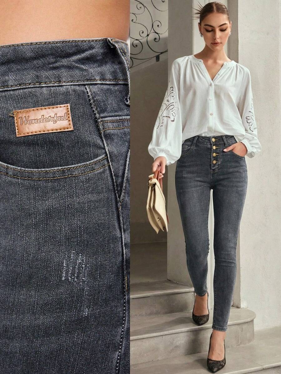 Selenza Jeans casuales y versátiles de mezclilla con bolsillos y botones para mujer - Multicolor - Ver 1