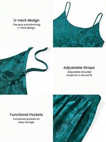 LUVLETTE Bộ đồ ngủ mùa hè mỏng nhẹ bằng satin màu xanh lá cây dành cho nữ - Áo hai dây không tay và quần short, đồ ngủ nhẹ nhàng, gợi cảm, tôn dáng. - màu xanh lá - Xem 3