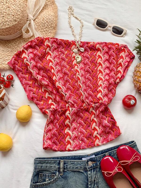 Comfortcana Camiseta de punto con cuello asimétrico y calado para mujer, de estilo casual