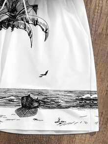 Manfinity RSRT Men's Casual Vacation Palm Tree Print T-Shirt Set, 2 Piece Outfit, Minimalist & Fashionable For Summer Outings - White - View 5