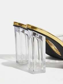CUCCOO TILAWA Stylish And Elegant Party, Daily Women's Thick-Heeled High-Heeled Sandals, Popular Transparent Rubber Rhinestone Design In The Middle East, Comfortable And Versatile, Suitable For Matching With Various Dresses And Pants - Gold - View 4