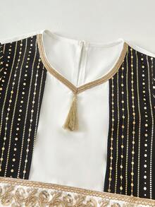 女童黑色长袖箔印二合一流苏连衣裙 - 彩色 - 查看 4