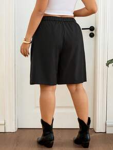Lounesse Quần short Bermuda đen cỡ lớn dành cho nữ, quần short đi làm đa năng thoải mái, quần short đen ống rộng cho nữ, quần short đen nữ. - màu đen - Xem 2