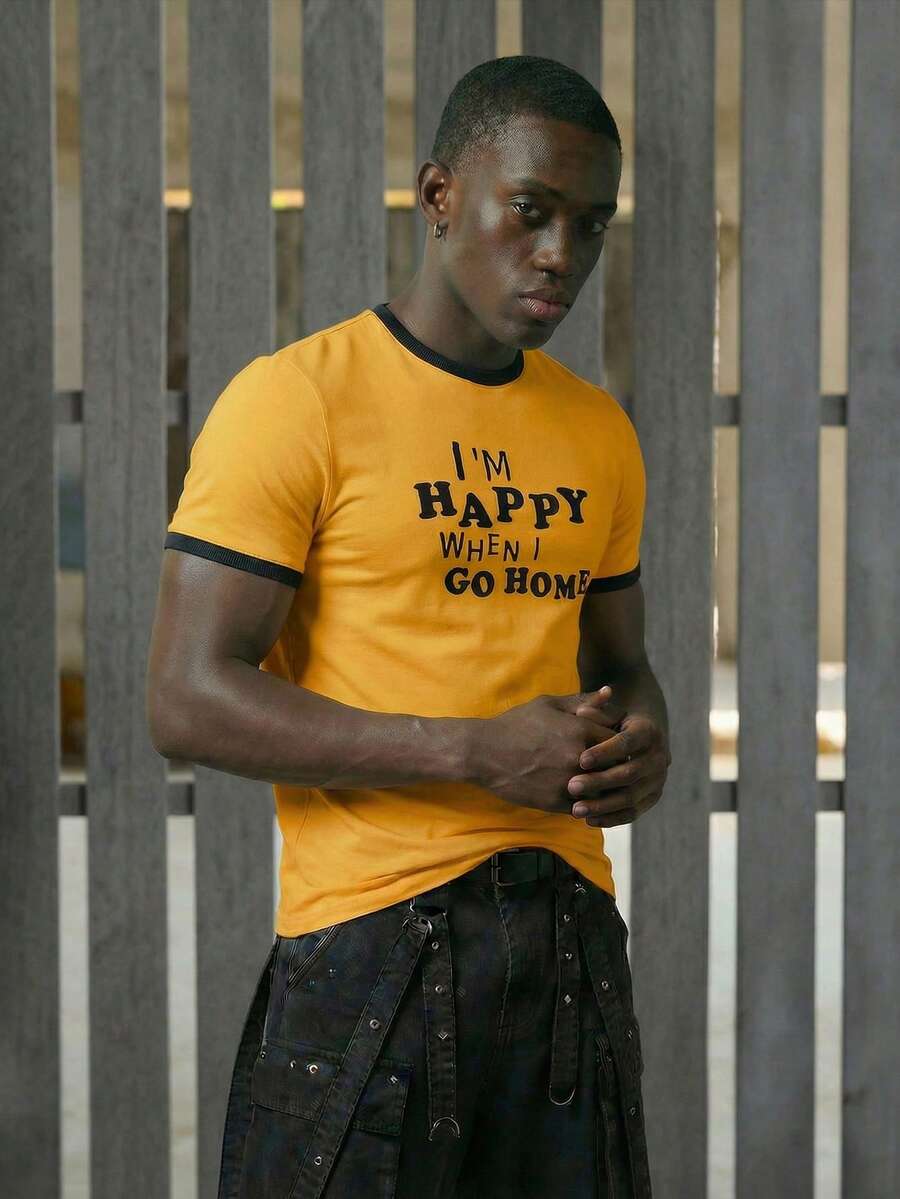 NEON BLANC 男士休闲针织印花圆领T恤，适合夏季 - 黃色 - 查看 1