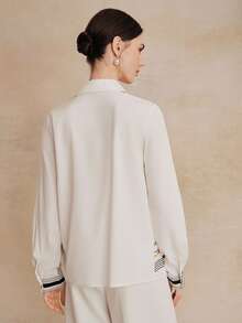 Anewsta New Fashion Casual Commuting Versatile Striped Placement Print Patchwork Women Elegant Blouse - White - View 2