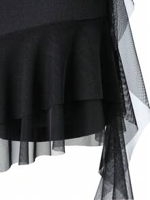 SHEIN PETITE Women's Mesh Ruffle Hem Versatile Date Night Outing Mini Skirt - Black - View 5