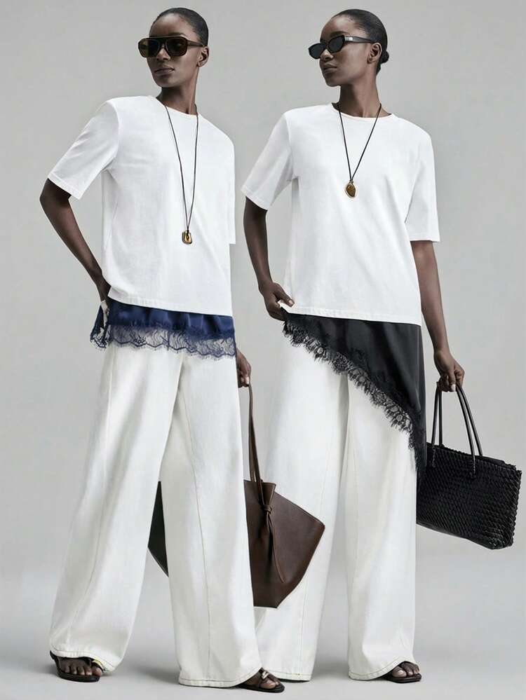 Stylish Navy Blue Embroidered Long Cami Tank Top For Women Featuring A Flattering Split Design And Woven Fabric All-Season Versatile Modern Urban Fashion Business Casual Women's Wear Office Attire Understated Old-Money Style, Elegant And Sophisticated, High-Quality Commuter And Airport Women's Wear Bohemian Style Vacation Outfits Seaside Women's Clothing, Country Music Concert Style, Western Style Clothing, Nomadic Casual Fashion Boho Deep Bue