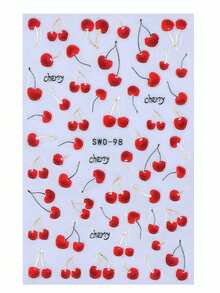 1 Sheets 5D Red Cherry Nail Art Stickers Cartoon Fruit Design DIY Self Adhesive Gel Nail Polish Strips For Spring Summer Y2K Nail Decoration Manicure Supplies - Multicolor - View 9