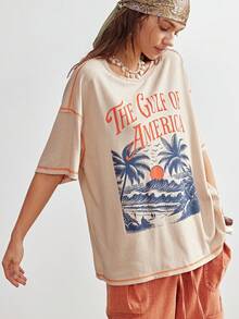 Bohemela Áo thun nữ dáng suông thoải mái phong cách Y2K Bohemian, họa tiết retro lễ hội âm nhạc, chất liệu dệt kim màu yến mạch, cổ tròn, thích hợp mặc mùa hè, áo cơ bản, hoàn hảo cho những buổi đi chơi thường ngày, tụ họp bạn bè, lễ hội âm nhạc, mặc nhiều lớp khi đi dự tiệc hoặc mặc ở nhà thư giãn. Phong cách thoải mái và dễ chịu. - Màu be - Xem 6