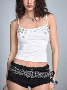 ROMWE Beach Vacation Shell Buckle Design Bodycon Summer Camisole - White - View 1