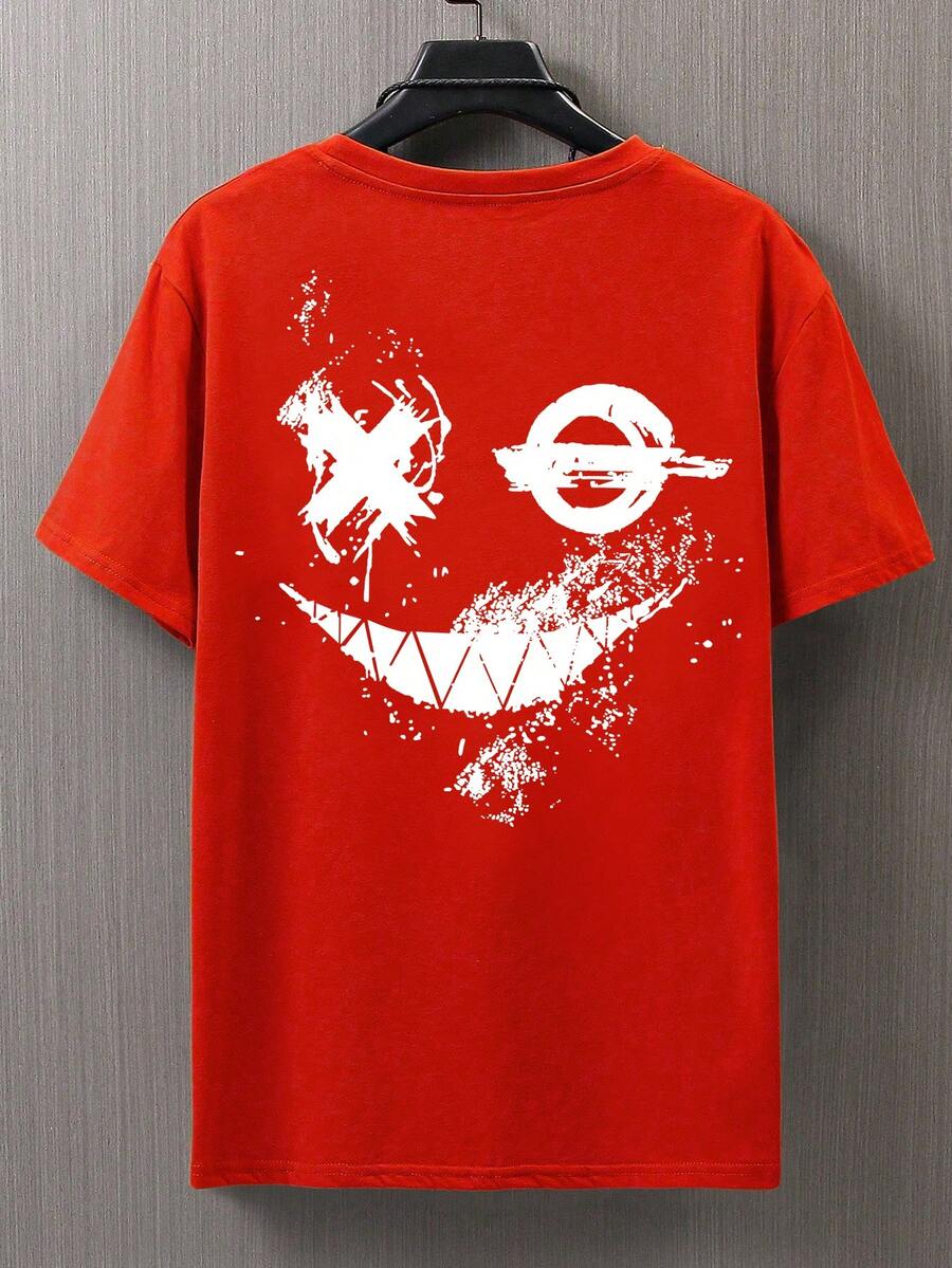 Manfinity LEGND Plus Size Men Expression Graphic Print Drop Shoulder Short Sleeve Tee, Going Out Street Wear - Red - View 1