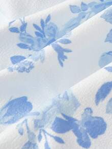 SHEIN MOD 女士碎花露肩褶皱修身连衣裙 - 藍白色 - 查看 6