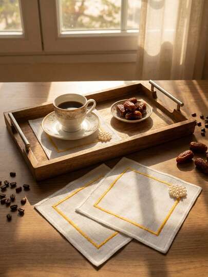 Cirelle 1 chiếc đế lót ly bằng vải lanh thêu - Tấm lót bàn thủ công dùng cho trà và cà phê, đồ trang trí phòng ăn trang nhã và quà tặng tân gia.