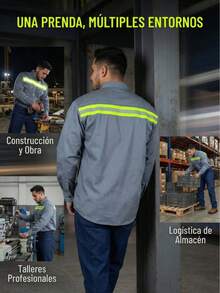 Camisa de Gabardina con Detalles Reflectantes - Gris Oscuro - Ver 8