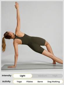 GLOWMODE 6英寸FeatherFit™ V領賽車背心運動連體背心，防滑輕支撐低衝擊瑜伽工作室健身房日常 - 軍綠色 - 查看 6