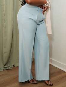 Chea Andrea Black Urban Chic Casual Loose Straight-Leg Belt Suit Pants - Baby Blue - View 3