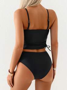 Swim Basics Fashionable Hot-Selling Solid Color Tankini Swimwear For Summer - Black - View 3