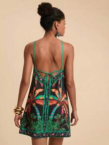 Travachic 女士度假雪纺印花露背迷你连衣裙 - 彩色 - 查看 2