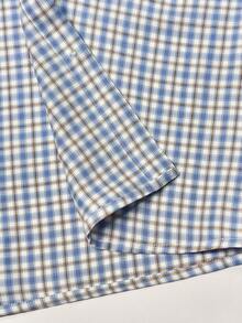 SHEIN Áo sơ mi nữ tay ngắn kẻ caro phong cách retro, cổ polo, kiểu dáng thoải mái, phù hợp mặc hàng ngày, đi học, làm quà tặng bạn bè hoặc phối đồ. - Nhiều màu - Xem 5