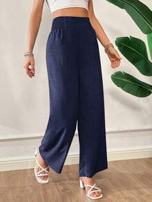 Siren Gaze 夏季休闲阔腿裤，腰部抽绳 - 藏蓝色 - 查看 5