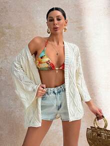 EURMUSE Crochet Knit Open Front Long Sleeve Hollow Out Kimono Cardigan With Textured Pattern And Relaxed Fit For Women - White - View 4