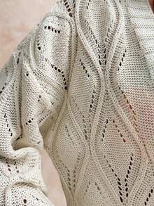 EURMUSE Crochet Knit Open Front Long Sleeve Hollow Out Kimono Cardigan With Textured Pattern And Relaxed Fit For Women - White - View 7