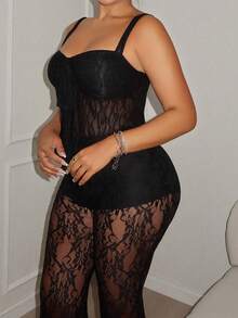 Maria Perezxox 女士蝴蝶结纹理印花短款吊带背心 - 黑色 - 查看 3