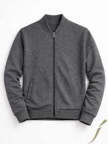 Men's Grey Bomber Sweater With Front Closure | Moderno - Grey - View 5