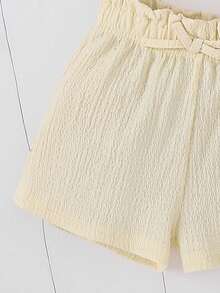 SHEIN 两件套女童针织纯色无袖上衣和短裤套装 - 米色 - 查看 4