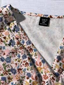 EMERY ROSE Plus Size Women Floral V-Neck Casual Versatile Daily Wear Shirt, Suitable For Summer - Multicolor - View 5