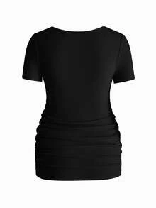 Modmama Camiseta plisada de manga corta y cuello redondo informal para mujeres embarazadas - Multicolor - Ver 17