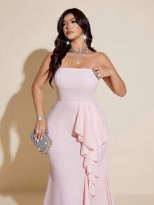 Viva Relle 无肩带荷叶边下摆优雅浪漫派对礼服 - 粉色 - 查看 4