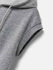SHEIN EZwear Hanorac cu glugă cu buzunar de cangur, toamnă/iarnă, cu glugă, fără mâneci, hanorac cu glugă pentru femei, hanorac gri, haine pentru femei, hanorace cu glugă pentru femei, îmbrăcăminte cu glugă pentru femei, hanorac de vară - Gri - Vizualizare 4