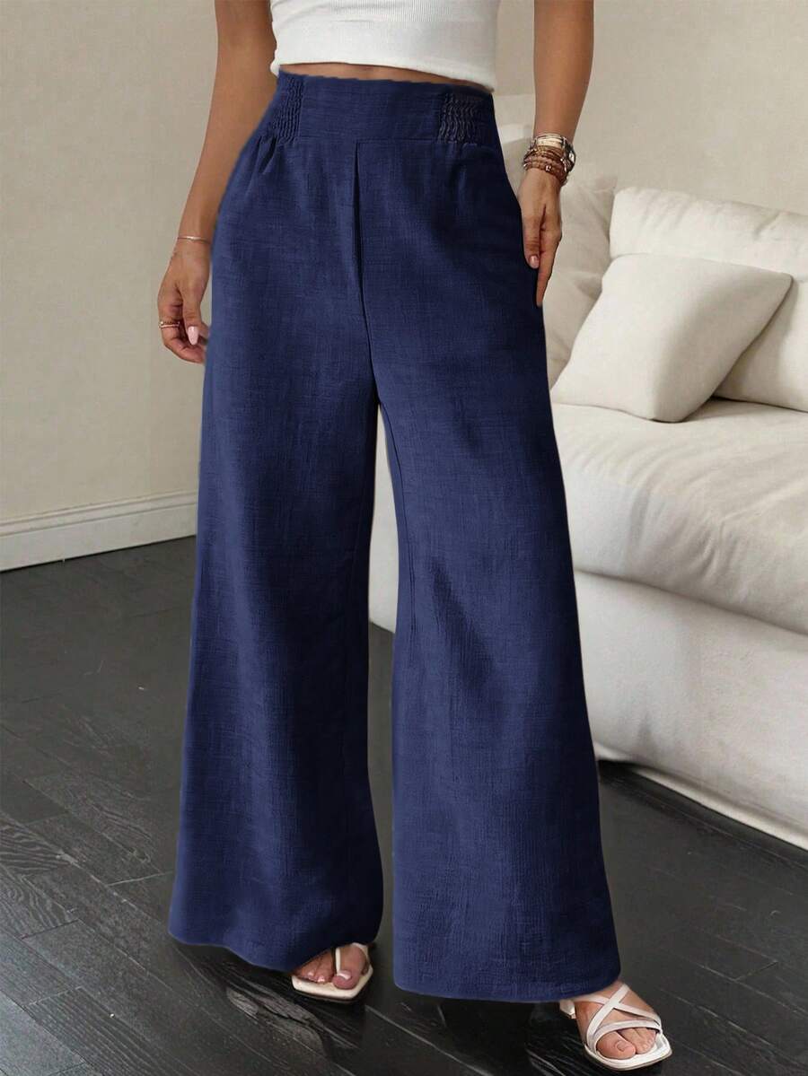 Siren Gaze 夏季休闲阔腿裤，腰部抽绳 - 藏蓝色 - 查看 1