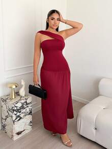 Maria Perezxox 女士斜肩修身抹胸连衣裙 - 紅木色 - 查看 4