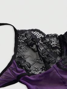 ROMWE Kawaii 哥特式撞色滚边开裆性感连体衣 - 紫色 - 查看 3