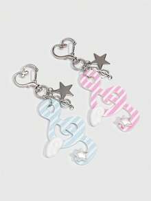 ROMWE 2pcs Y2K Style Music Note & Star Decor Keychains, Subculture Polka Dot Black Music Note Bag Charms, Suitable For Back To School Season Teenagers & Students Keychain Accessories - Multicolor 1 - View 3