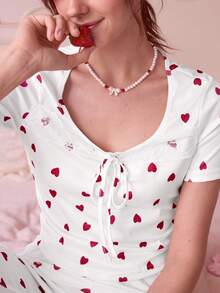 Bonmuse Women's Casual Heart Print Square Neck Tight Top And Flare Pants Pajama Set Cute Lounge Set Summer Lounge Sets Women Women Lounge Sets Heart Pajama Set Pajama Sets For Women Women Lounge Sets - Multicolor - View 9