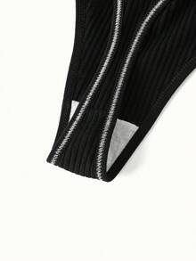 4 件套女士字母腰带丁字裤内裤，透气裆部性感提拉内裤 - 黑色 - 查看 5