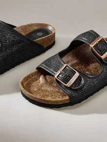 Solecia Sandalias planas casuales con hebilla ajustable para mujer - Caqui - Ver 5