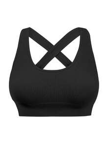 SHEIN Velisys Áo ngực thể thao nữ màu trơn, không đường may, kiểu dây chéo lưng, thích hợp mặc hàng ngày. - Nhiều màu - Xem 3