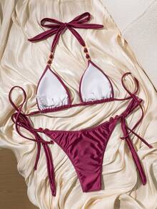 Swim Chiccia Bộ bikini nữ thời trang gợi cảm, bóng bẩy, dây mảnh, đính hạt, hở lưng, kiểu tam giác, quyến rũ, phong cách người nổi tiếng, thích hợp đi biển, nghỉ mát, giải trí, ven biển, bán chạy. - Màu tím - Xem 2