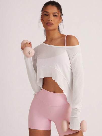 Hauture Women Solid Color Long Sleeve Casual Sports T-Shirt & Tank Top Set