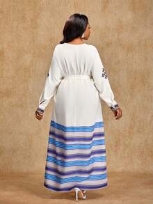 Brilight Đầm dài ngang eo thanh lịch dành cho nữ, thích hợp dự tiệc Giáng sinh và Năm mới, họa tiết kẻ sọc. - Màu be - Xem 2