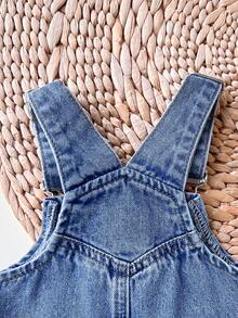 SHEIN 女婴可爱粉色蝴蝶结牛仔连衣裙，儿童女孩春夏休闲度假乡村波西米亚风服装，儿童女孩沙滩装，春假装，锐舞节牛仔连衣裙 - 淺色水洗藍 - 查看 6